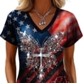 thumbnail image 5 of BRGZLK Womens American Flag T Shirt Summer Trendy USA Star Stripes Independence Day V Neck Short Sleeve Casual Patriotic Tees Shirt Womens Vacation Outfits Red H L, 5 of 5