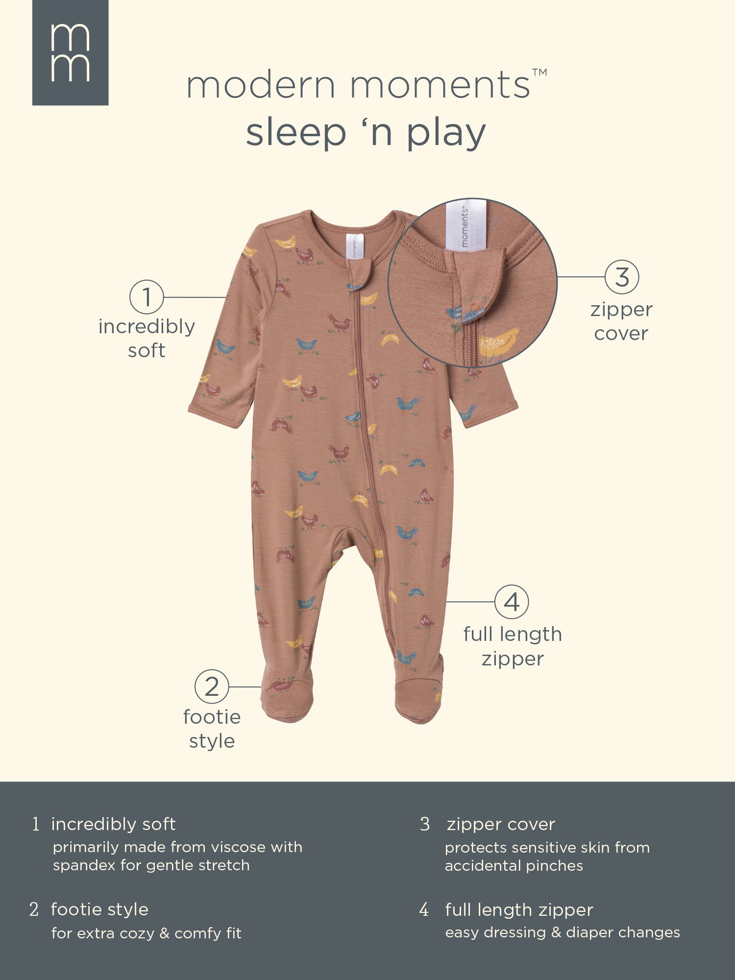 Modern Moments by Gerber Gender Neutral Super Soft Viscose Sleep 'N Play, Sizes Newborn - 6/9 Months