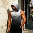 thumbnail image 6 of Gradient Muscle Shirt For Men, Sleeveless Pullover Hoodie Vest with Kangaroo Pocket - Quick Dry Bodybuilding Stringer for Summer Gym & Outdoor Training Black L, 6 of 8