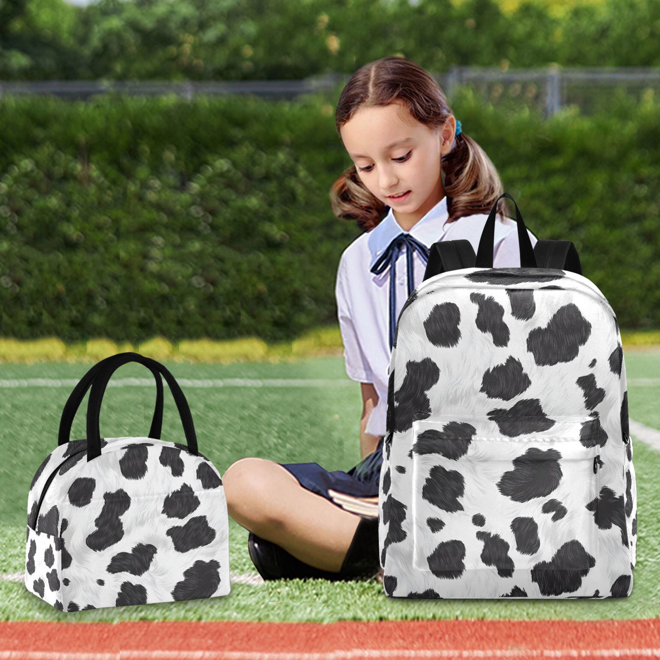 ALAZA Backpack Set Cow Print Elementary School Bags Student BookBag with Lunch Bag