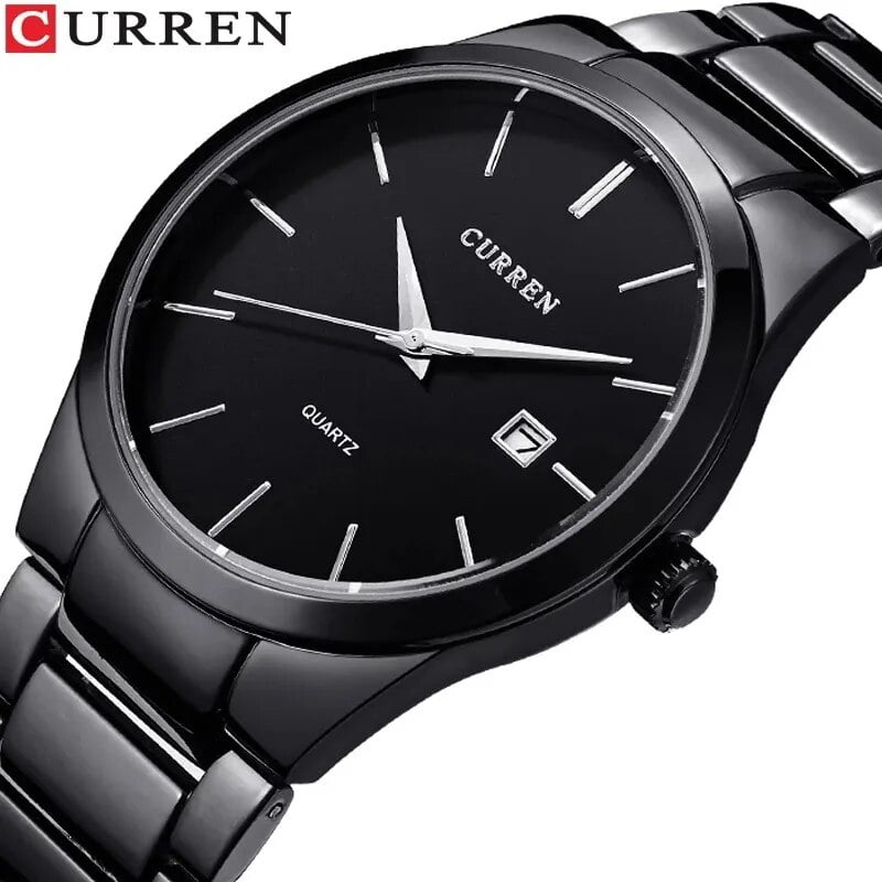 CURREN Fashion Simple Mens Watch Slim Steel Strap Waterproof Wristwatch for Men Quartz Business Watches Male Calendar Clock 8106 Black White 0 Walmart