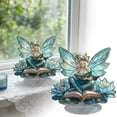 thumbnail image 2 of zhangmingg Enchanting Fairy Reading Book Acrylic Statue Inspirational Message Sign Desk Ornament for Home, 2 of 8