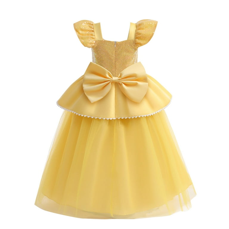 Princess Dress Yellow Little Girl, Puffy Fairy Dress Princess Gown