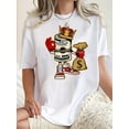 thumbnail image 1 of Camiseta moderna con estampado de corona y dinero para mujer: cuello redondo, manga corta, algodón elástico, lavable a máquina, ideal para verano y para deportes de ocio., 1 of 6
