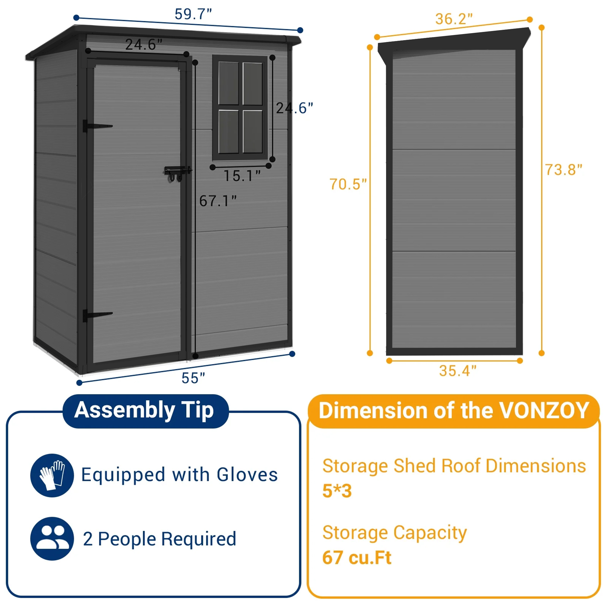 MRUAKA Storage Shed 5×3 FT, Resin Sheds & Plastic Outdoor Storage with Floor Outdoors Garden Tool Shed Tuff Outside Patio Shed with Lockable Door for Bike,Dark Gray,