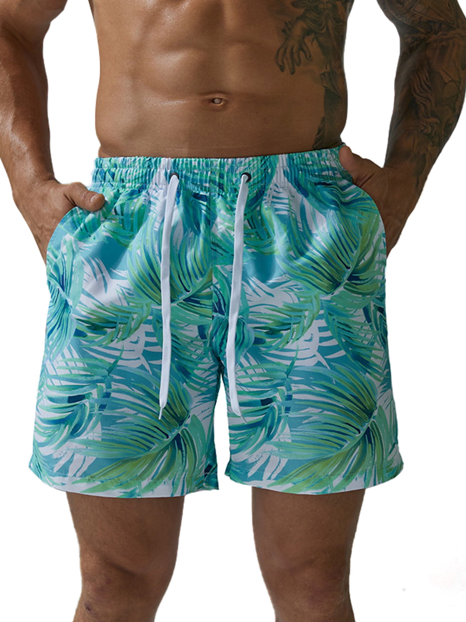 Mens Beach Shorts Quick Dry Cartoon Owl Summer Holiday Mesh Lining Swimwear Board Shorts with Pockets 