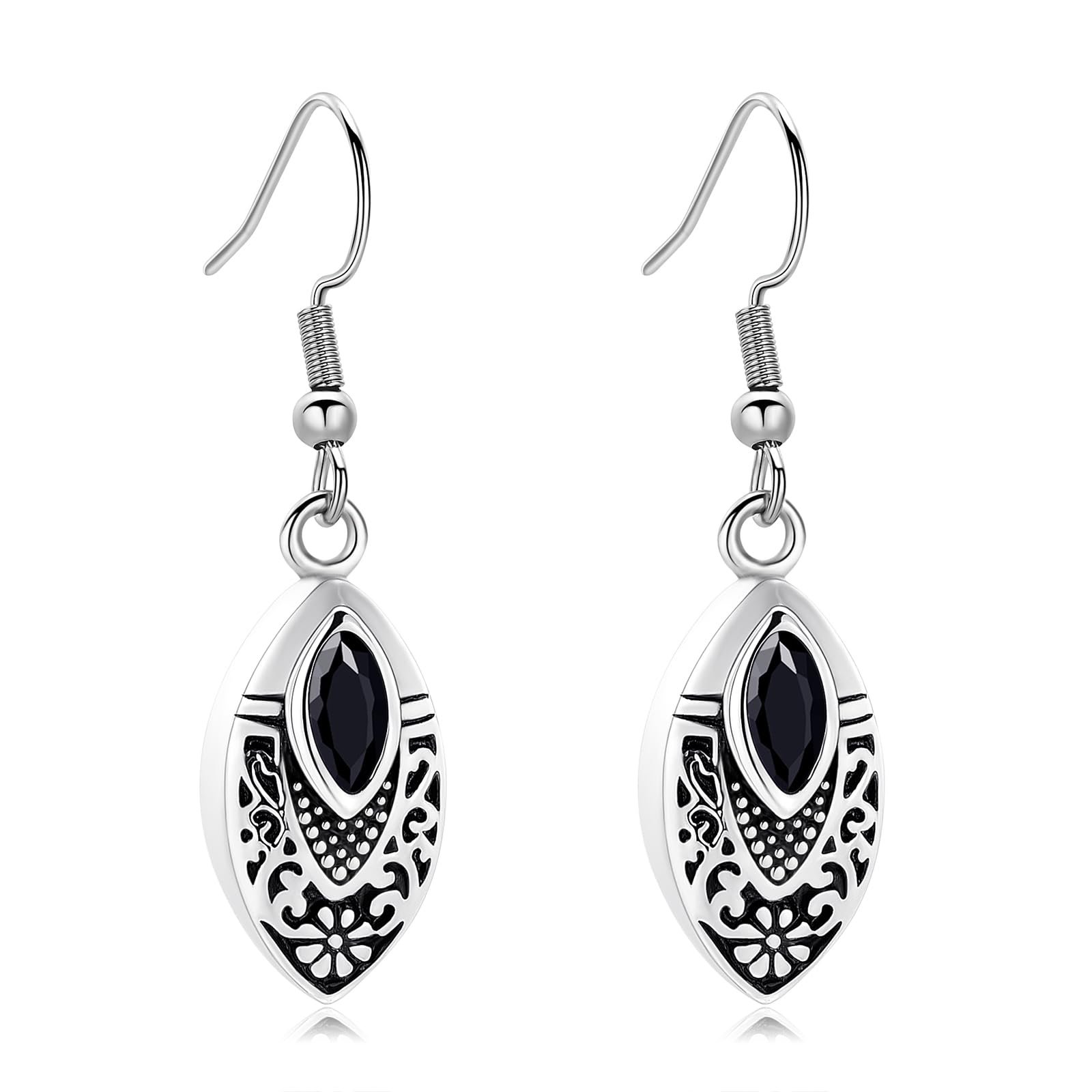Personalize Retro Ethnic Style Bohemian Style Marquise-Cut Birthstone Setting Urn Pendant Cremation Jewelry for Ashes Keepsake Memory Earrings Human Pet Memorial Jewelry
