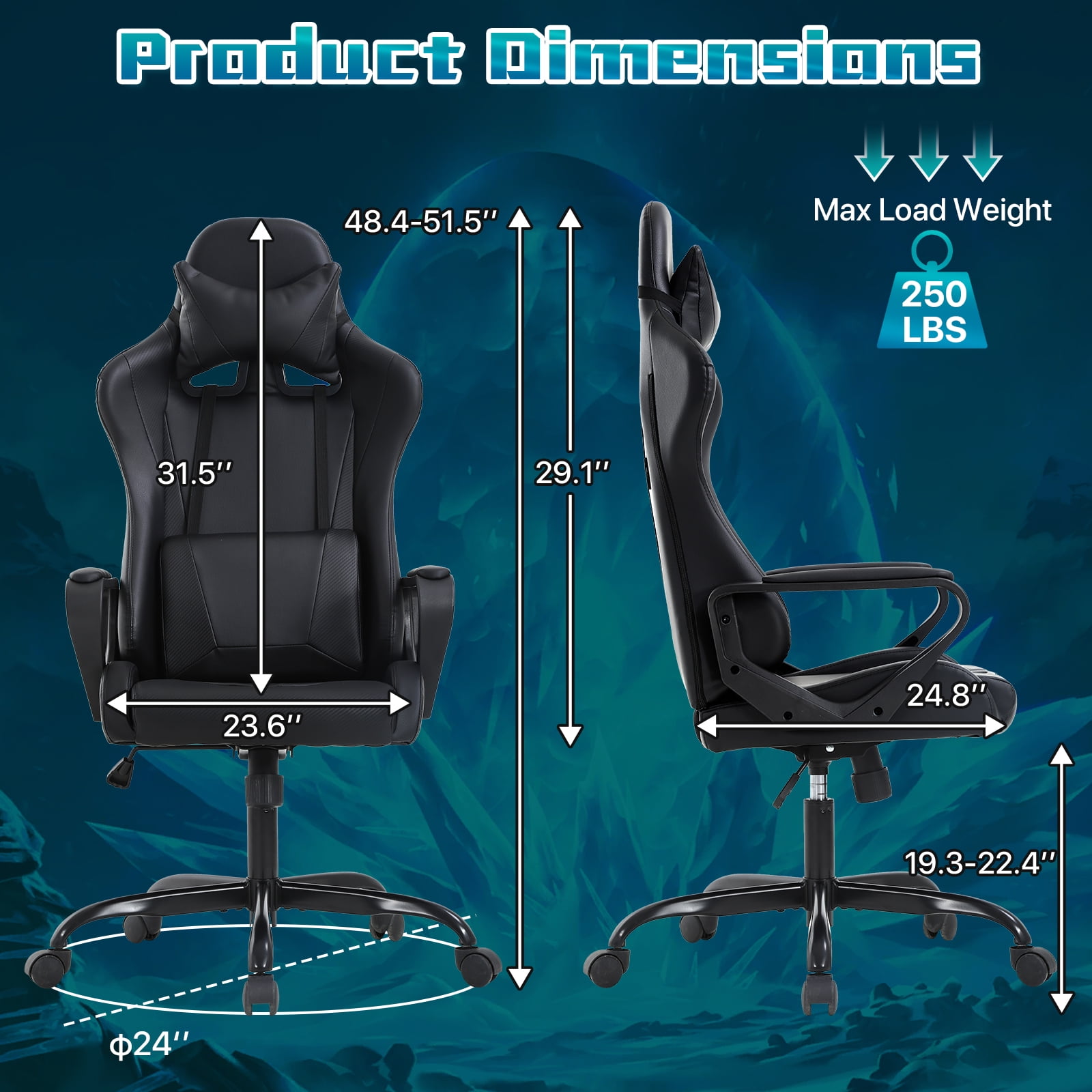 NiamVelo Racing Gaming Chair High-Back Office Chair Pu Leather Gamer Chair Ergonomic Computer Chair with Adjustable Lumbar Support & Headrest for Teens& Adults, Black