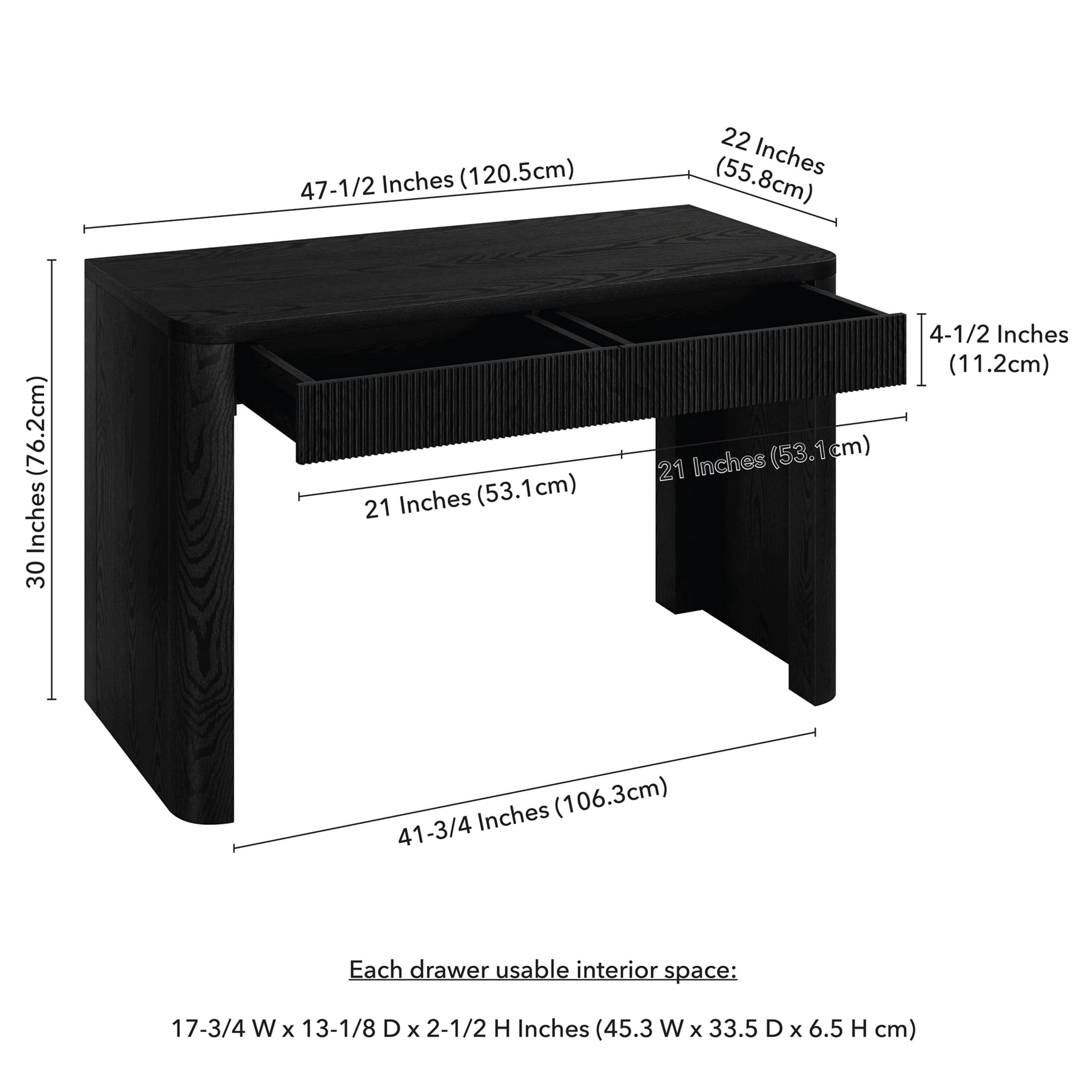 Evelyn&Zoe Modern/Contemporary 47.5" Wide Black Grain Home Office
