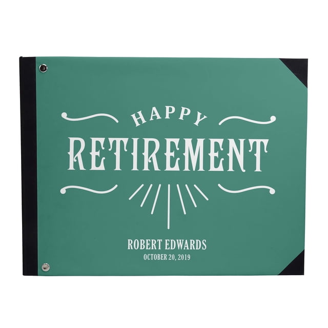 Darling Souvenir Green Text Hardbound Cover Personalized Printed Retirement PartyGuestbookMemory Messagebook-7 x 9 Inches