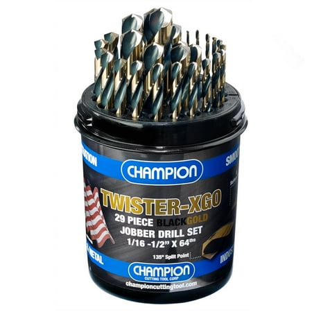 UPC: 0846035088671 | Champion Cutting Tool 29 Piece Black And Gold Jobber Drill Bit Set 1/16-1/2 In. X 64Ths