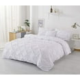 thumbnail image 3 of 3 Piece Pinch Pleated Duvet Cover Set 100% Cotton 1000 TC with Zipper Closure & Corner Ties Pintuck Bedding Duvet Cover - Oversized Queen Size (98" x 98") Inch, White Solid, 3 of 7
