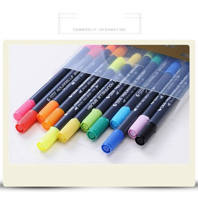 Pretty Comy Dual Tip Watercolor Brush Markers - Sta Non-Toxic Water Based  Lettering Marker Calligraphy Pens 
