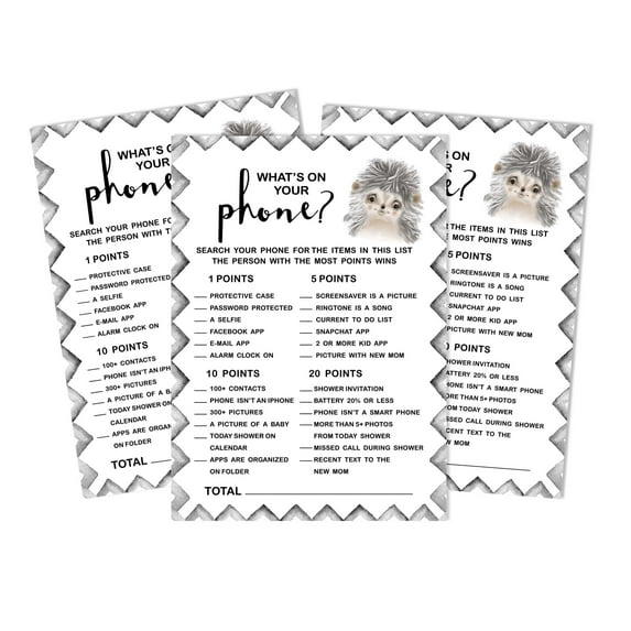 Inkdotpot 50 Sheets What'sIn Your PhoneBaby Shower GameCards Hedgehog Jungle Animals Activity CardsPartyIdea Baby Shower Party Supply