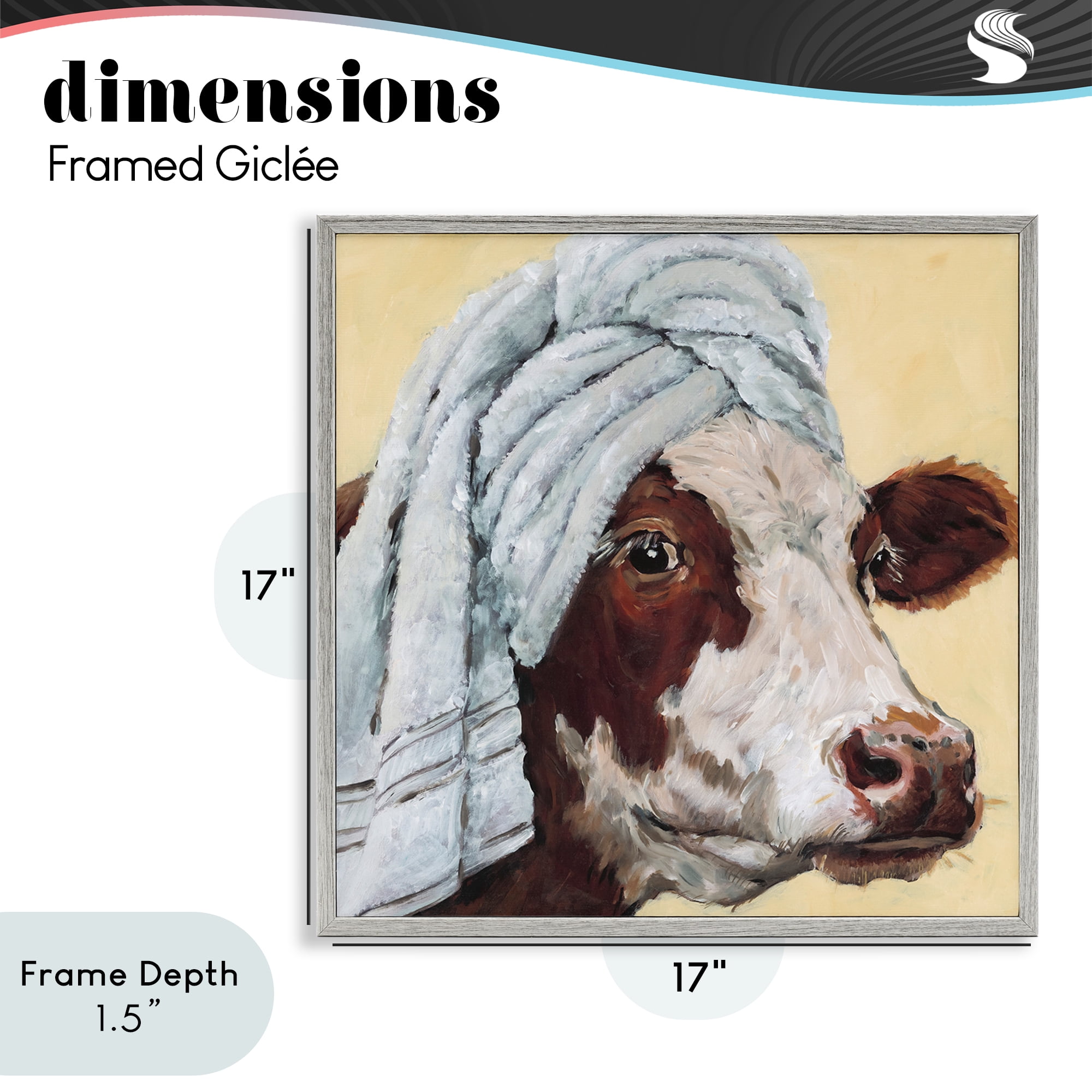 Stupell Industries Cow Spa with Towel Gray Framed Giclee Art, design by Studio Bautista