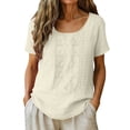 thumbnail image 3 of Thousandth Women's Cotton Blend Blouse Breathable Loose Fit Summer Tops Crew Neck Casual T-Shirt Embroidered Short Sleeve Blouses for Daily Wear, 3 of 8