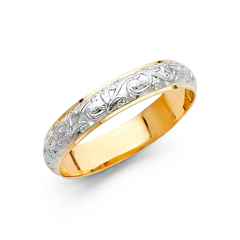 JewelryWeb 14k Yellow Gold and White Gold 4mm Engrave