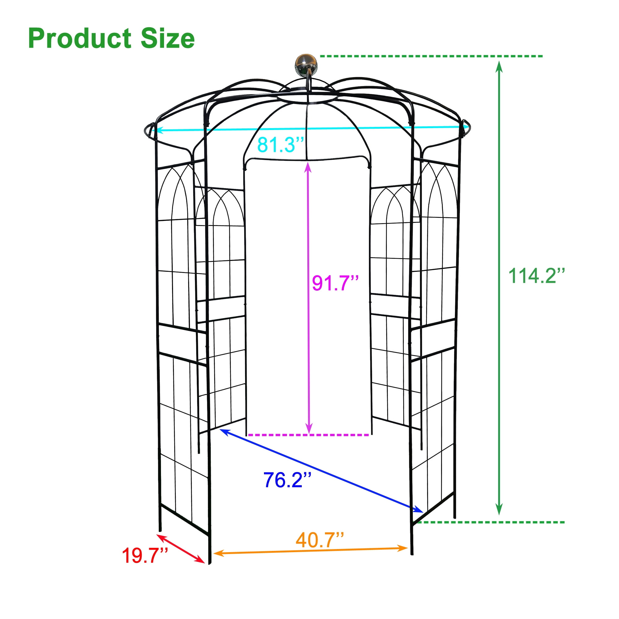 Garden Arch Iron, Arbors Gazebo Dia81.3" x 114.2" High Birdcage Shape Pergola Pavilion for Wedding Ceremony Outdoor
