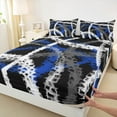 thumbnail image 3 of Manfei Grunge Geometric Lines Queen Sheet Sets 4 Pieces, Contemporary Abstract Flat Sheet, Black White Blue Queen Fitted Sheet, Luxury Bedroom Decor, 3 of 7