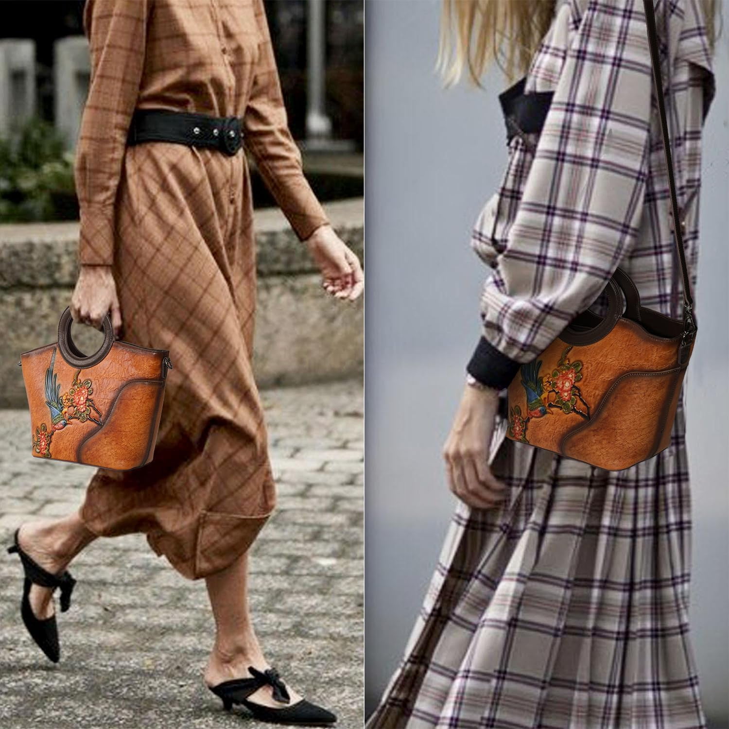 Kwuty Leather Satchel for Women Top Handle Bags Handmade Purse Vintage Embossed Leather Crossbody Handbags Hobo Bag