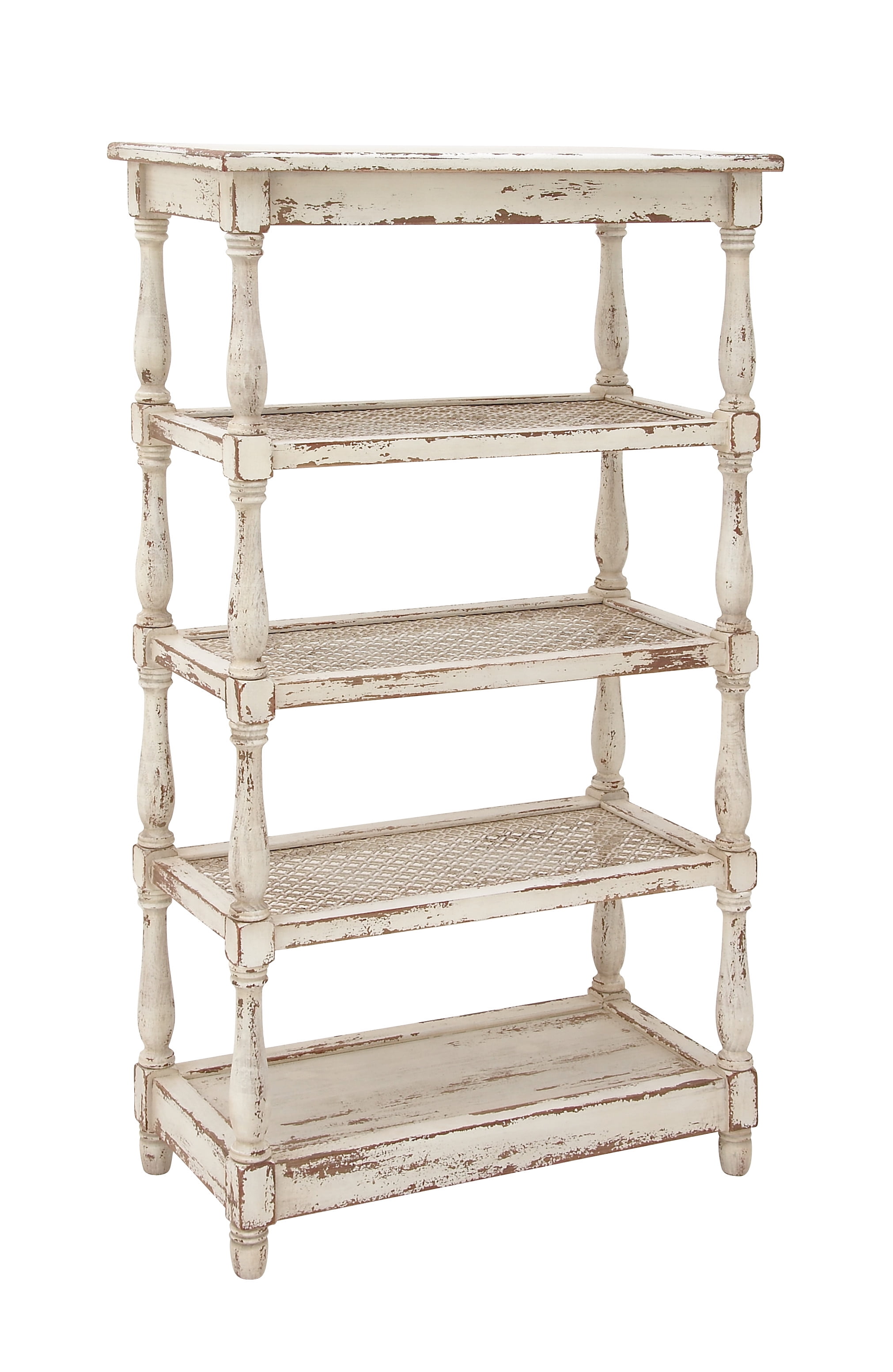 DecMode Wood Farmhouse Shelving Unit, Distressed White, 55"H Walmart