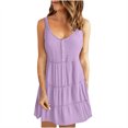 thumbnail image 2 of FcBaudy Robe Camis Sans Manches à Col Rond, Robes pour Femmes, Robes pour Femmes Mode Féminine Été Décontractée Bretelles Col Rond Couleur Unie Robe Sans Manches Femme Lavage à l'Eau Jupe à Plis, 2 of 7