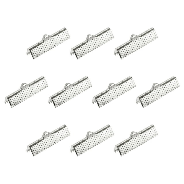 Unique Bargains 160Pack Ribbon Crimp Clamp Ends 25mm Cord End Clasp for DIY Craft Silver Tone