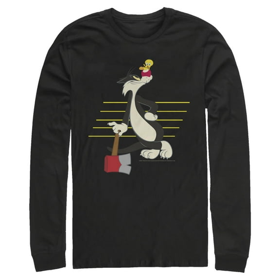 Men's Looney Tunes Sylvester And Tweety Lines  Long Sleeve Shirt