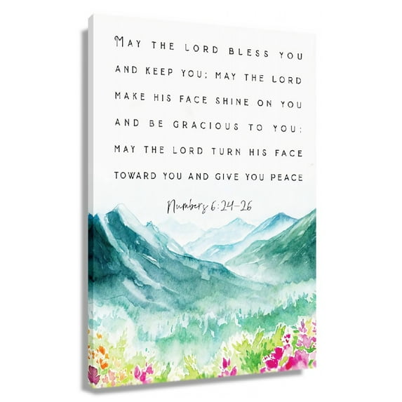 Bible Verse Canvas Wall Art Mountain Flower Posters Numbers 6 24-26 Prints Painting Pictures For Bedroom Framed 24×36 in