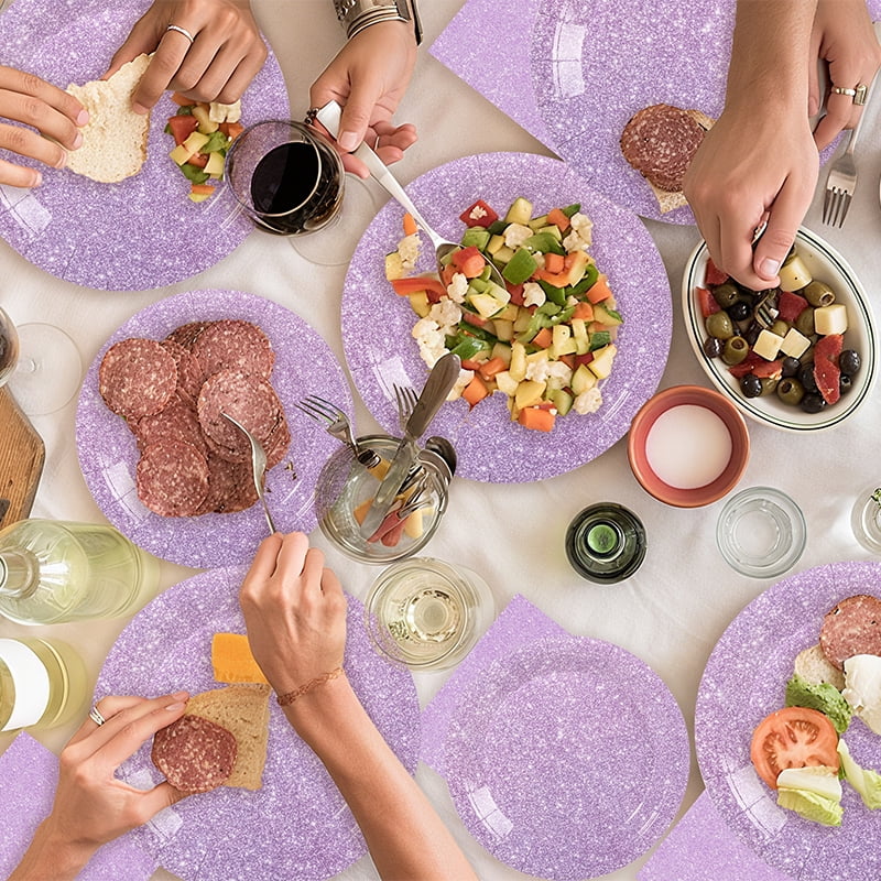 120 Pcs Purple Plates and Napkins Party Supplies, Disposable Paper Tableware Decorations Birthday Table Dinnerware Favors Set