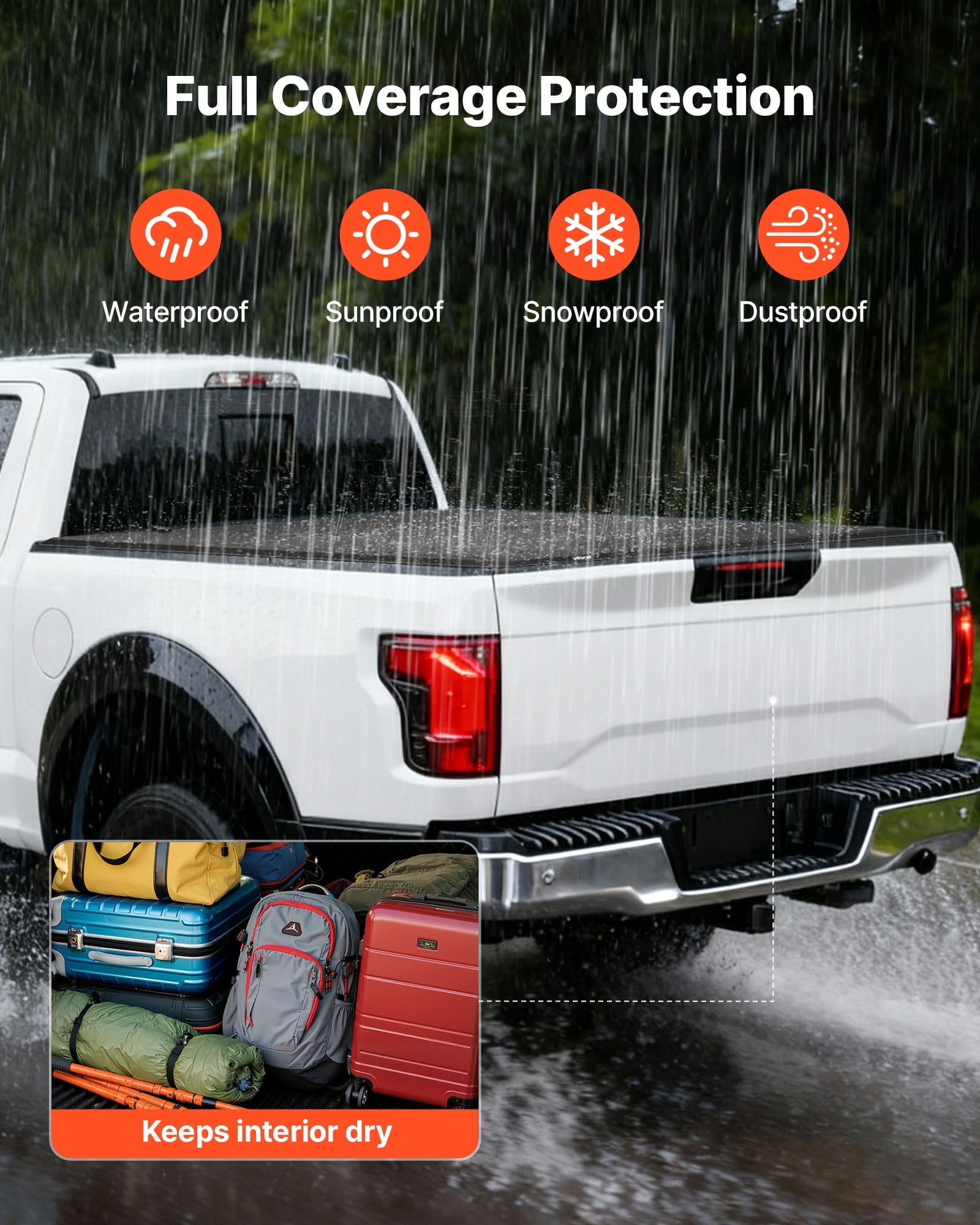 VEVOR Hard Tri-Fold Truck Bed Tonneau Cover, Compatible with 2015-2025 Ford F150 5.5 ft (67.1 in) Bed, Waterproof Folding Truck Tonneau Cover with Heavy-Duty Fiberglass and Aluminum Alloy Support Bar