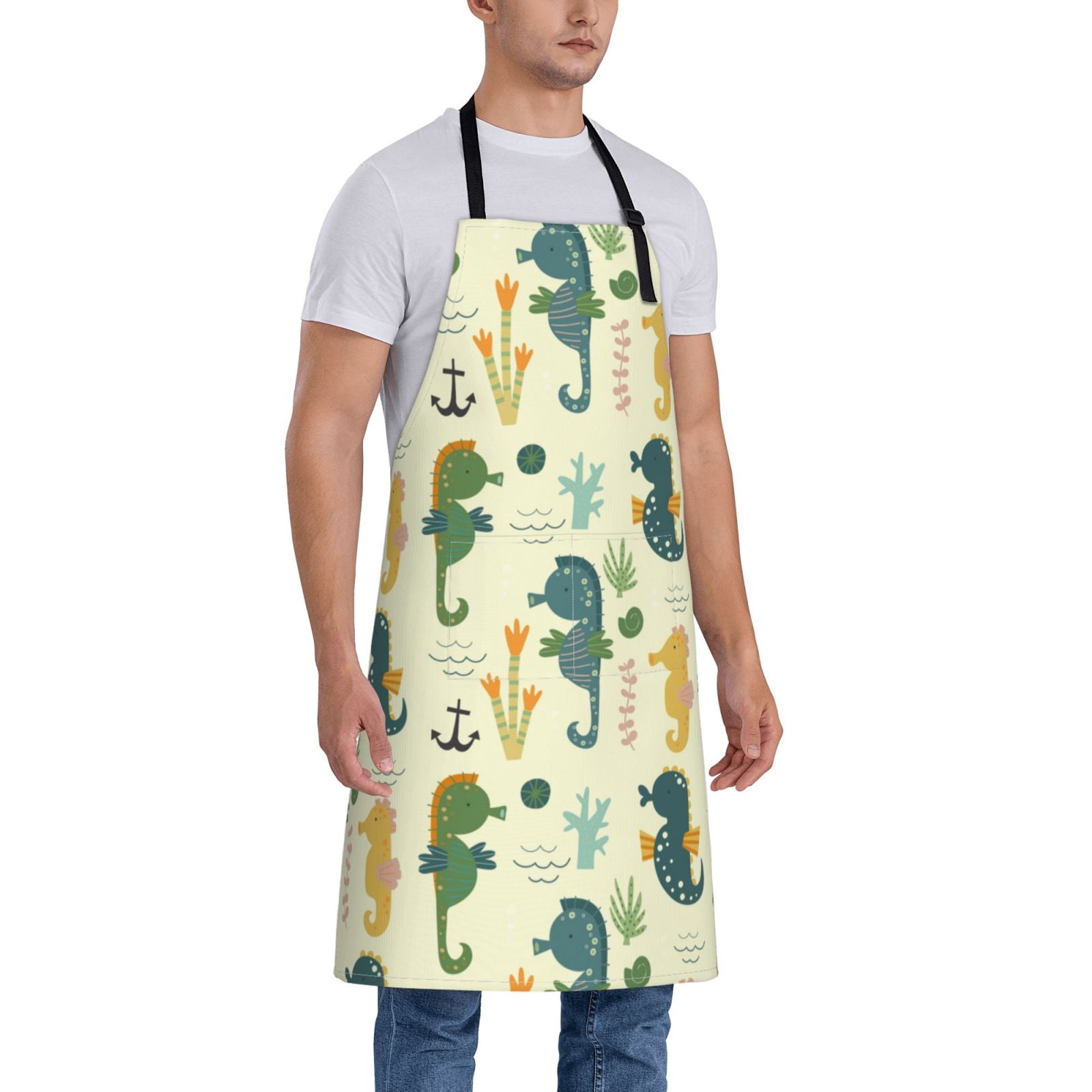 Kdxio Seahorse Apron with Pockets Adjustable Kitchen Aprons for Men Women Waterproof Aprons for Cooking,Drawing,Crafting, Baking Household Cleaning