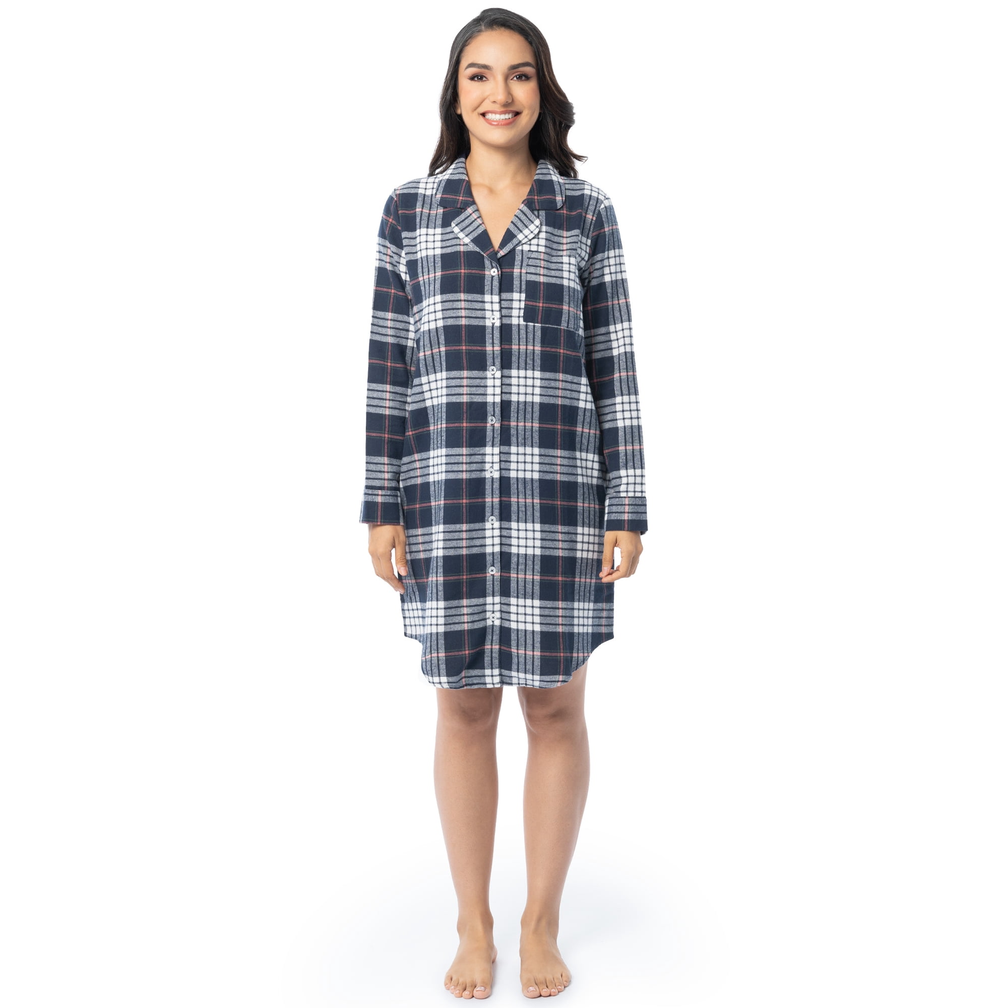 Fruit of the Loom Women's Beyond Soft Long Sleeve Button Down Flannel Sleepshirt, Sizes S-4X
