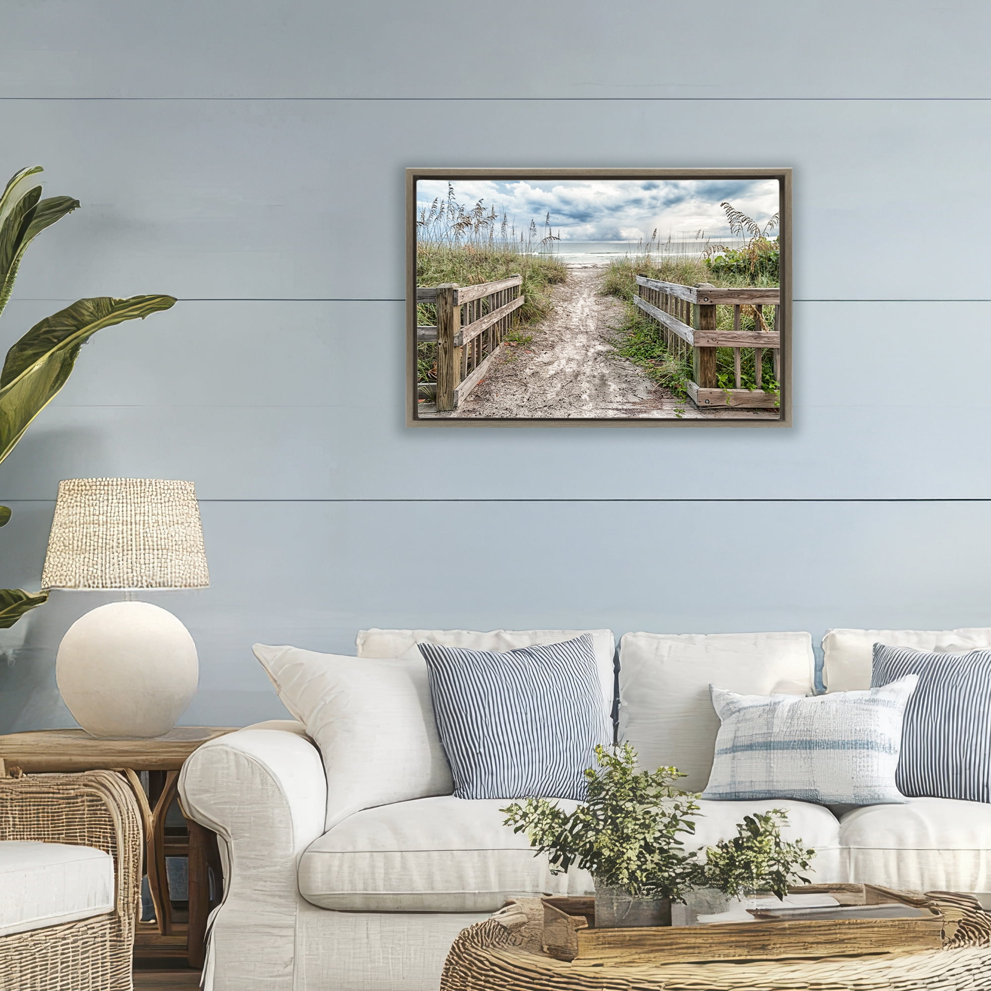 Stupell Industries Beach Entrance Fence Brown Framed Floater Canvas Wall Art, design by Mary Lou Johnson