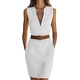 thumbnail image 2 of ClodeEU Women's V Neck Sleeveless Midi Work Dress with Waist Belt，Business Casual Office Dress White,Women's Plus S, 2 of 7