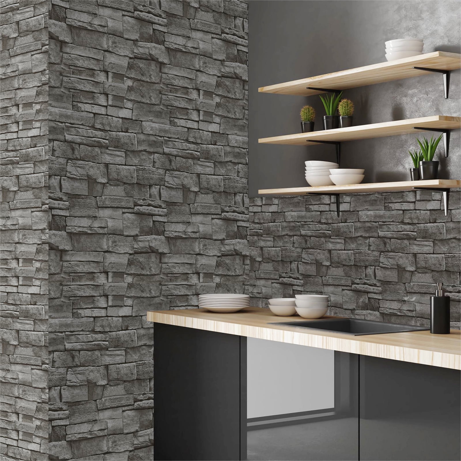 UMIGGEE 17.7" x 1003.9" Stone Brick Wallpaper 3D Grey Brick Wallpaper Peel and Stick Wallpaper Removable Wall Contact Paper Self-Adhesive Wallpaper Vintage Brick Wall Paper for Home Decor Christmas