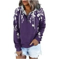 thumbnail image 2 of WXLWZYWL Womens Long Sleeve Tops Drawstring Sweatshirt Button Sweater Workout Blouses Floral Print Outdoor Hoodie with Pockets, 2 of 5