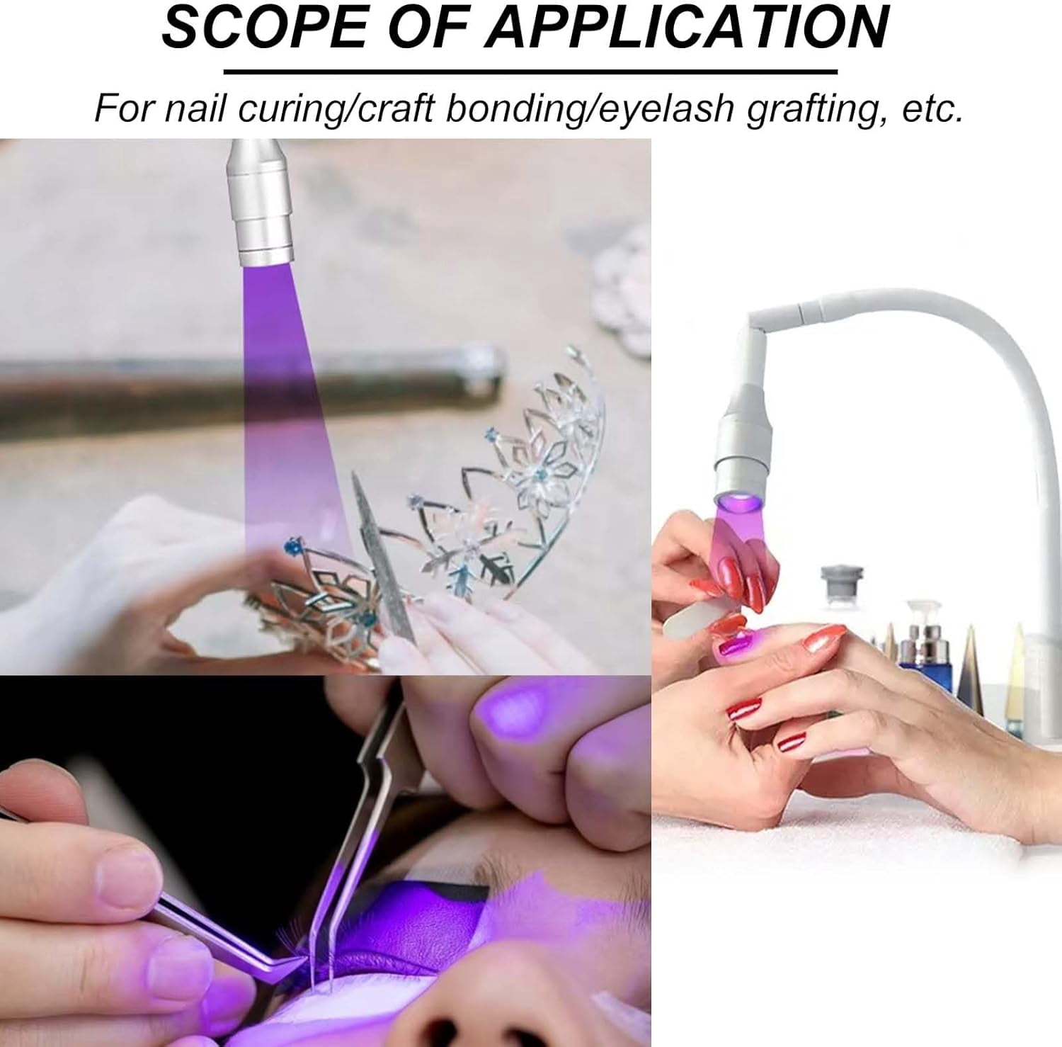 5W 395-400nm UV Cure lamp for Eyelash Extension, Lash Lamp with Foot Switch, 360° Adjustable Metal Bracket, 1-2sfast Curing, Gel Polish Curing Light for Home and Nail Salon