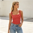 thumbnail image 5 of LEKWK Tank Tops for Women Trendy Square Neck Polka Dots Tight T Shirts Sleeveless Slim Fit Basic Crop Tops Summer Fashion Going Out Y2K Outfit, 5 of 6