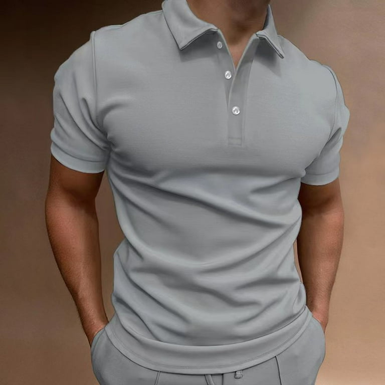 Pimfylm Tall Men's Sport Collar Polo Shirt, Solid Grey, Sweat