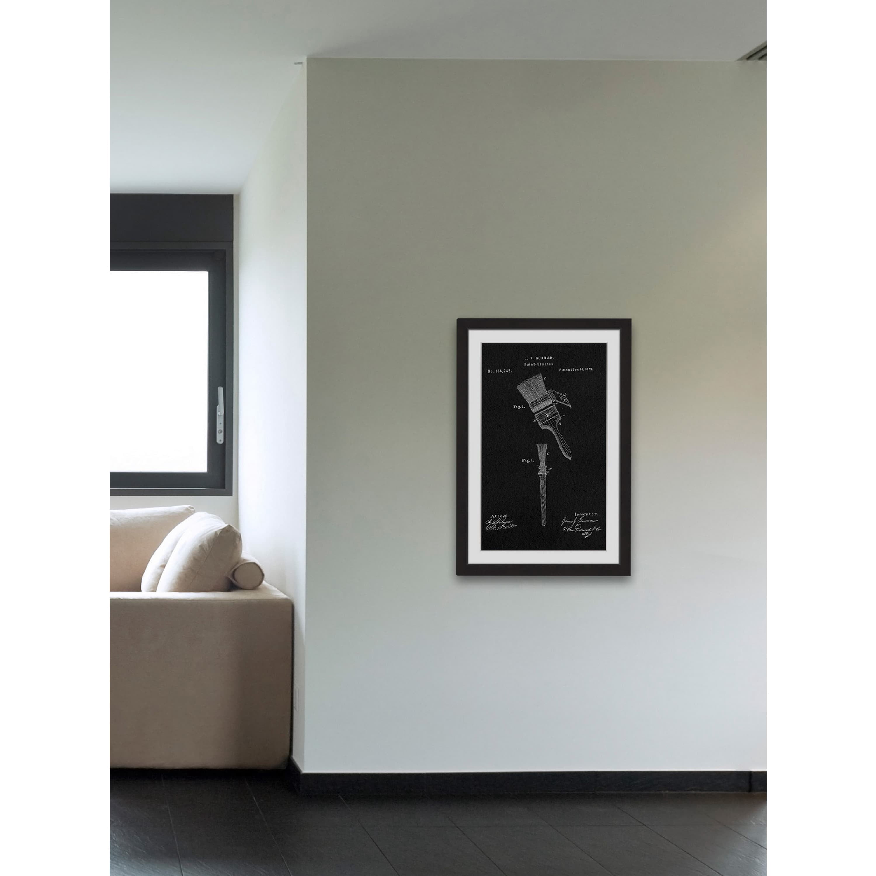 "Paint Brush 1873 Black Paper" Framed Painting Art Print, 16" x 1.5"