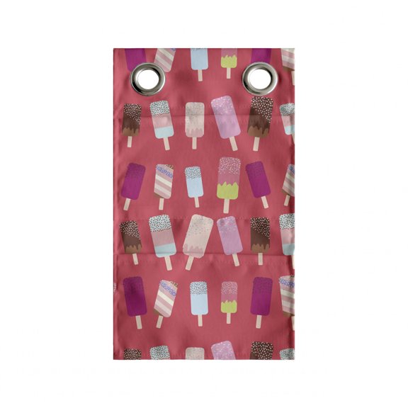 Ice Cream Hanging Pocket Organizer, Funny Summer Pattern with Continuous Ice Lolly Popsicles, Printed Polyester Storage Bag with Pockets, 9" x 16", Dark Coral Multicolor