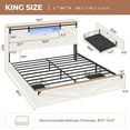 thumbnail image 6 of King Size Bed Frame with LED Lights and Charging Station, Farmhouse Storage Bed Frame with Headboard and Drawers, No Box Spring Needed, White, 6 of 8
