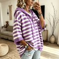 thumbnail image 2 of Sweaters for Women Lightweight Striped Print Summer Hooded Sweater Drawstring Hood Button Loose Half Batwing Sleeve Knit Sweater Tops, 2 of 6