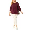 thumbnail image 3 of Plus Size Chiffon Top for Women Round Neck Tie Front Ruffle Work Blouse Top Wine Red 2X, 3 of 7