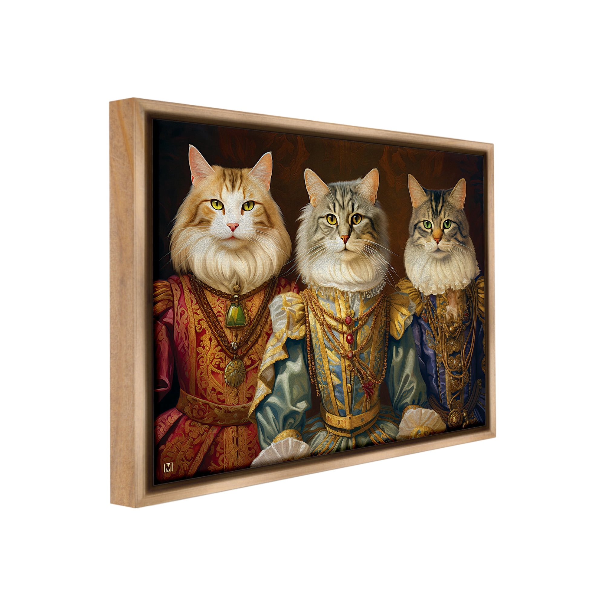 Stupell Industries Regal Cat Trio Animals & Insects Painting Brown Floater Framed Canvas Art Print Wall Art, 31 x 25