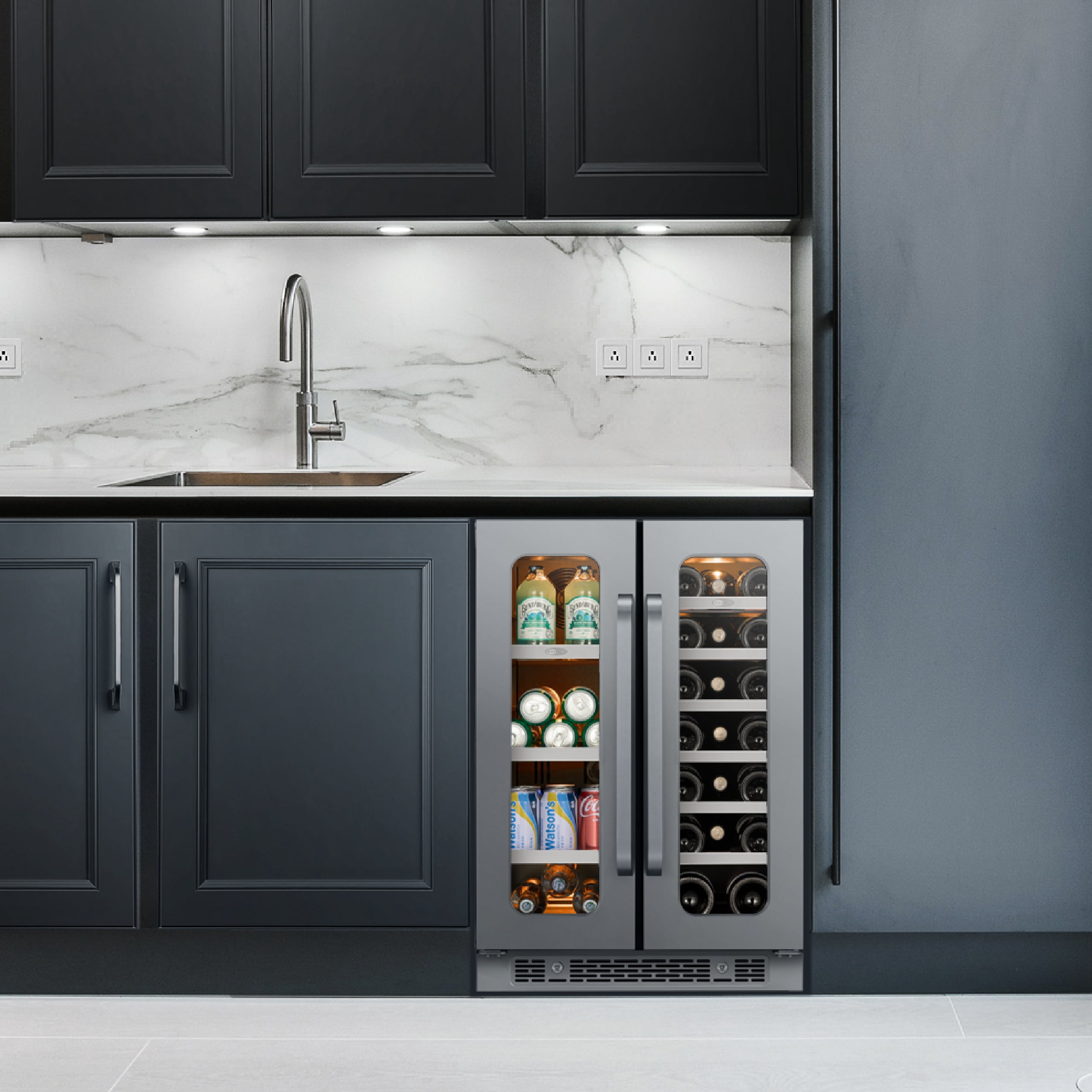 Whynter Wine and Beverage Refrigerator: 24 inch 20 Bottles 60 Cans Dual Zone Wine Fridge Glass Door for Beer Soda Wine Home Bar Office