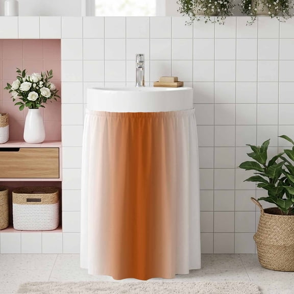 Orange White Ombre Small Cabinet Curtain 11''x13'', Farmhouse Country Minimalist Art Bathroom Sink Skirt for Kitchen Vanity Pedestal, Laundry Privacy Drape Waterproof Dishwasher Curtains