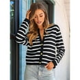 thumbnail image 5 of Women's Lightweights Button Down Long Sleeve Casual Crew Neck Soft Knit Cardigan Sweater Tops Black & White M, 5 of 9