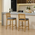 thumbnail image 2 of Set of 2 Solid Wood Rattan-Back Bar Stool, Matte Linen Cushion with High-Resilience Foam & S-Springs, Ideal for Rustic/Natural Style Kitchen Island, Low Bar in Dining Room & Café, 2 of 11